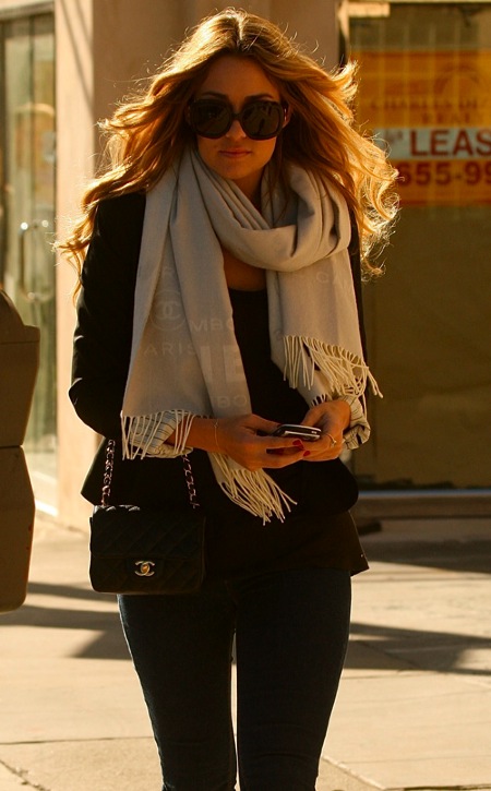 Rocking the Chanel scarf and bag